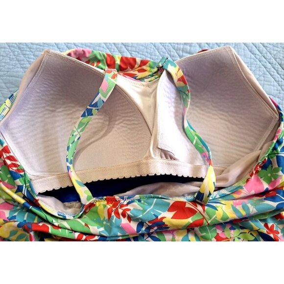 Lands' End Women 16 Tankini Top Blue Floral Soft Cup Swimwear Adjustable Straps - Picture 5 of 6